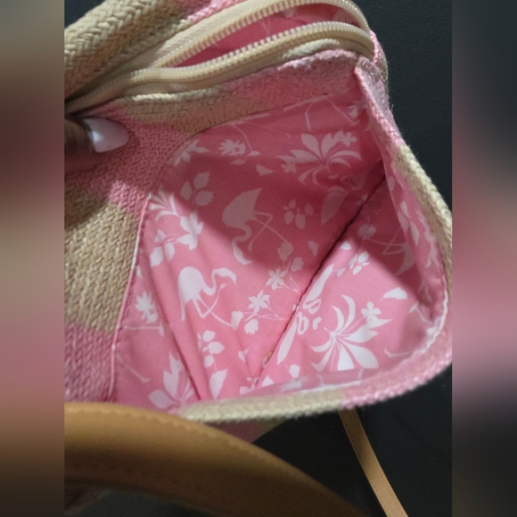 Vera Bradley Evie Crossbody Candy Pink Stripe Floral Morif Straw Handbag Purse - Picture 14 of 14